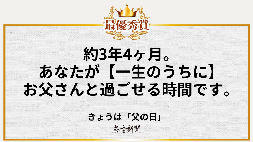 約3年4ヶ月。 あなたが【一生のうちに】お父さんと過ごせる時間です。